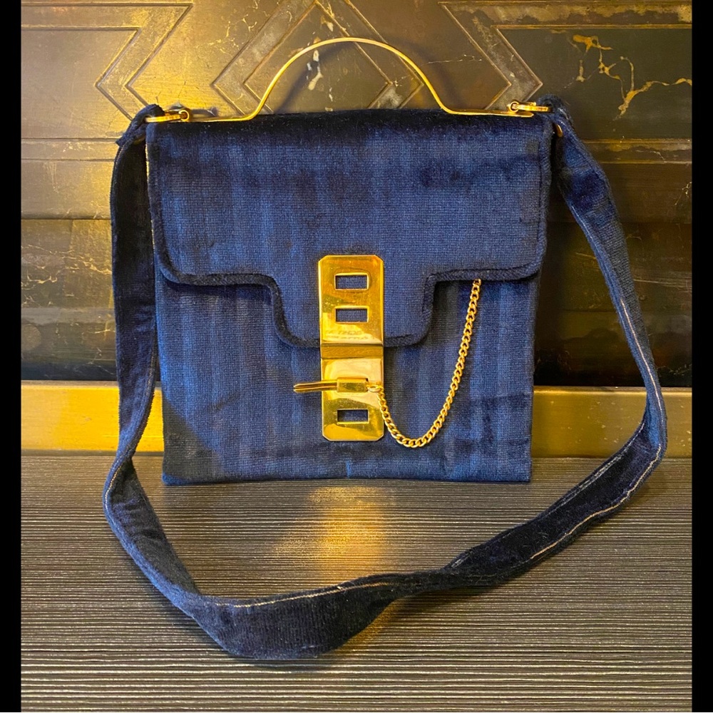 Vintage Bottega Giotti Firenze Navy Blue Corduroy Purse RARE Italian Handbag